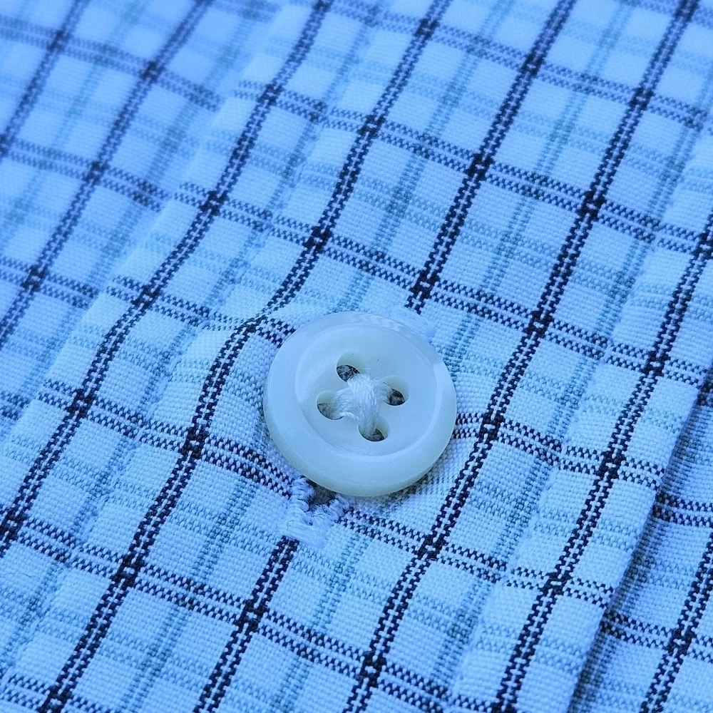 J Crew 80s 2 Ply Cotton LS Button Down Blue White Plaid Shirt Mens Large 16-16.5